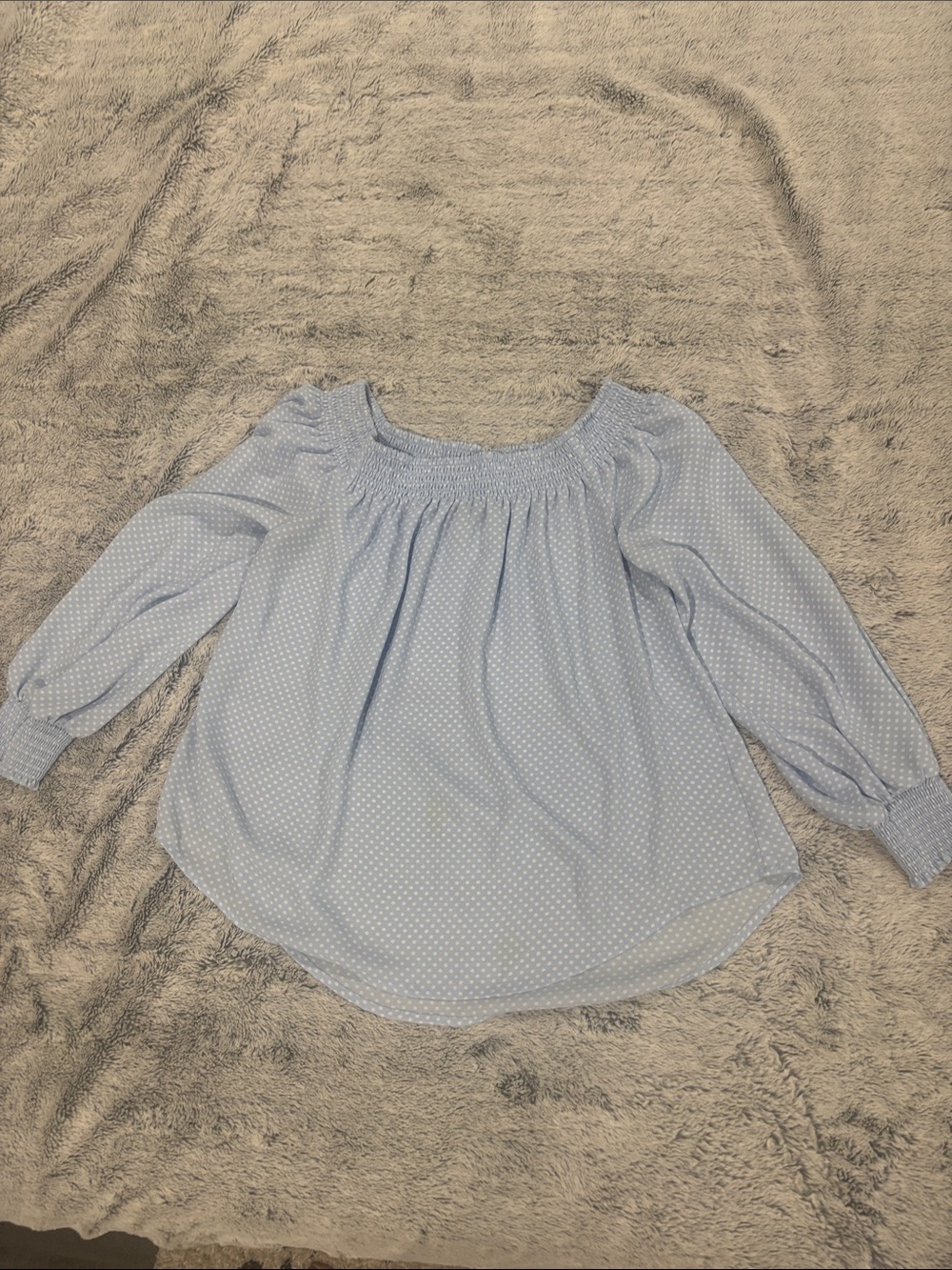 Light Blue Polka Dot Off-Shoulder Blouse